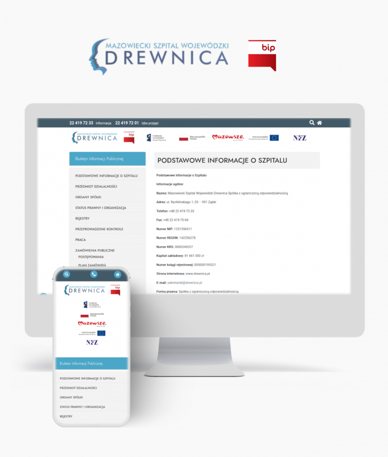 Monitor i telefon wyświetlający stronę BIP Drewnica