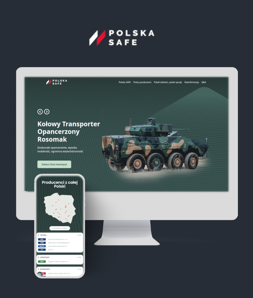 Monitor i telefon wyświetlający stronę polska safe